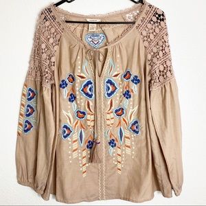 Sundance Peasant Top Blouse with Tassels